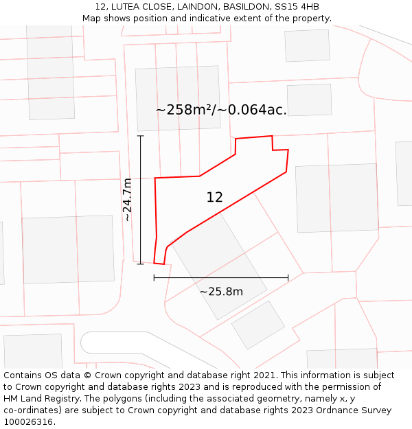12, LUTEA CLOSE, LAINDON, BASILDON, SS15 4HB: Plot and title map