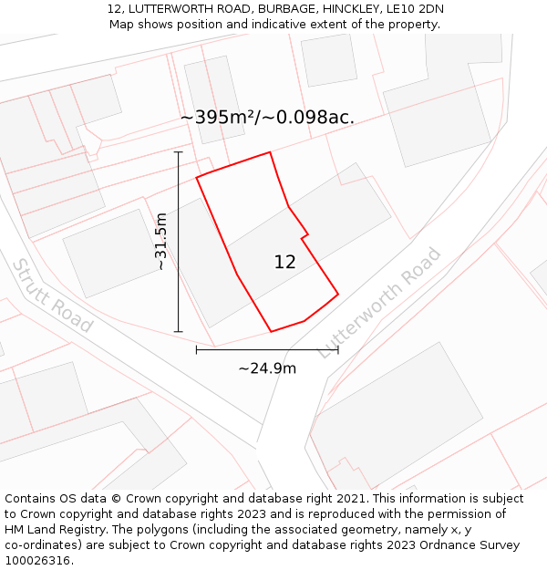 12, LUTTERWORTH ROAD, BURBAGE, HINCKLEY, LE10 2DN: Plot and title map