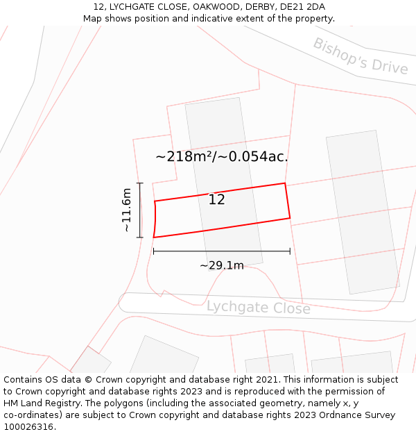 12, LYCHGATE CLOSE, OAKWOOD, DERBY, DE21 2DA: Plot and title map