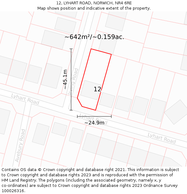 12, LYHART ROAD, NORWICH, NR4 6RE: Plot and title map