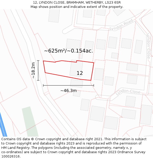 12, LYNDON CLOSE, BRAMHAM, WETHERBY, LS23 6SR: Plot and title map