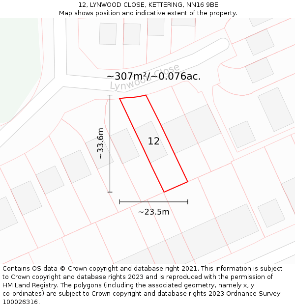 12, LYNWOOD CLOSE, KETTERING, NN16 9BE: Plot and title map