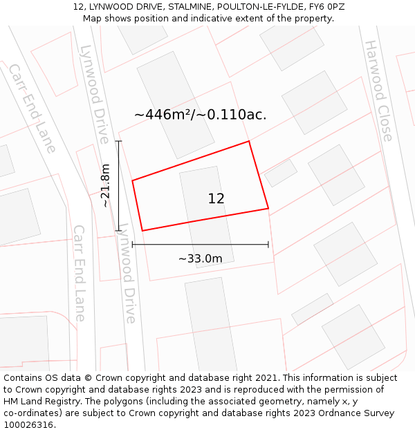 12, LYNWOOD DRIVE, STALMINE, POULTON-LE-FYLDE, FY6 0PZ: Plot and title map