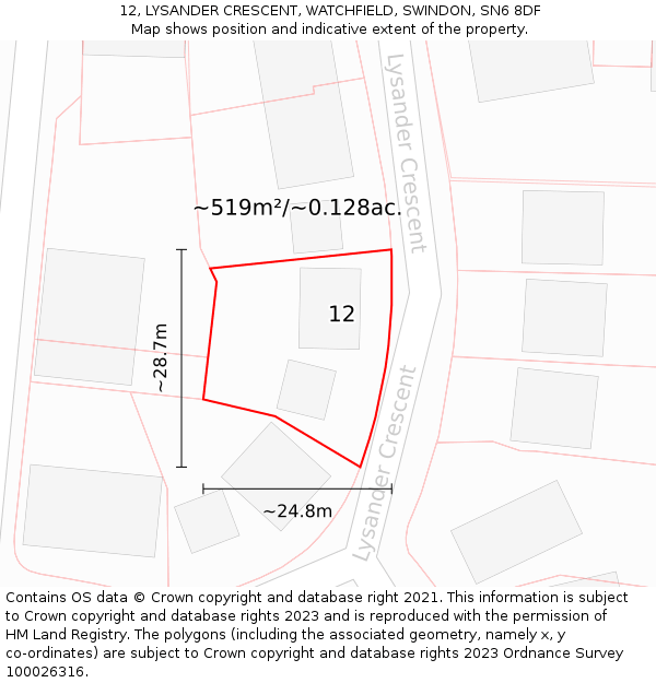 12, LYSANDER CRESCENT, WATCHFIELD, SWINDON, SN6 8DF: Plot and title map