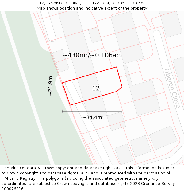 12, LYSANDER DRIVE, CHELLASTON, DERBY, DE73 5AF: Plot and title map