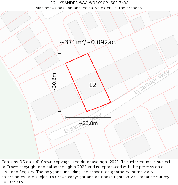 12, LYSANDER WAY, WORKSOP, S81 7NW: Plot and title map
