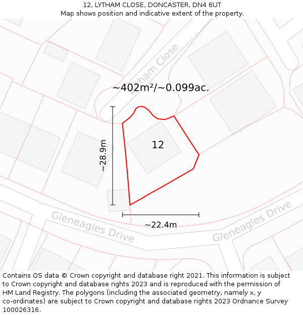12, LYTHAM CLOSE, DONCASTER, DN4 6UT: Plot and title map