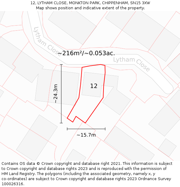 12, LYTHAM CLOSE, MONKTON PARK, CHIPPENHAM, SN15 3XW: Plot and title map