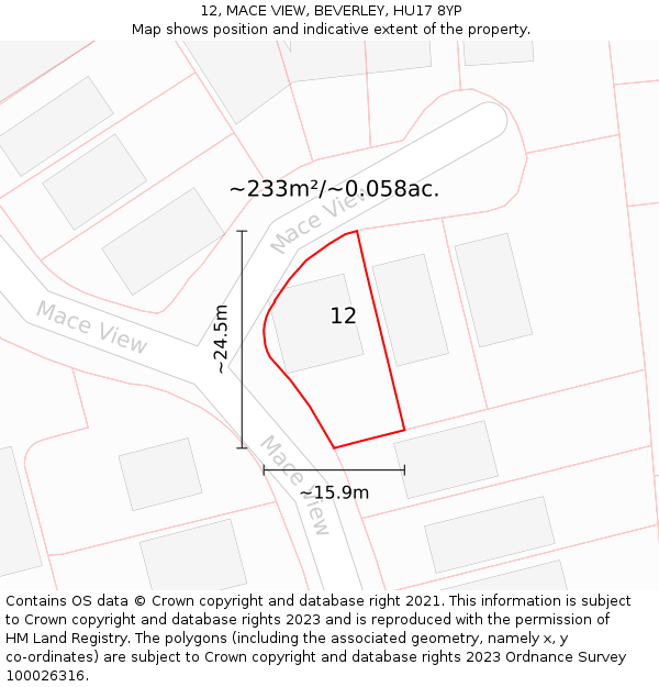 12, MACE VIEW, BEVERLEY, HU17 8YP: Plot and title map
