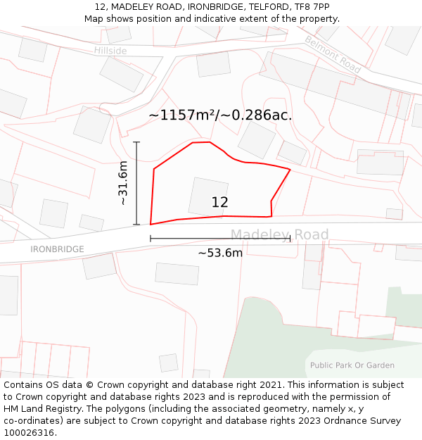 12, MADELEY ROAD, IRONBRIDGE, TELFORD, TF8 7PP: Plot and title map