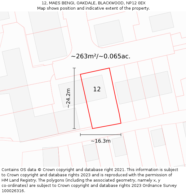 12, MAES BENGI, OAKDALE, BLACKWOOD, NP12 0EX: Plot and title map