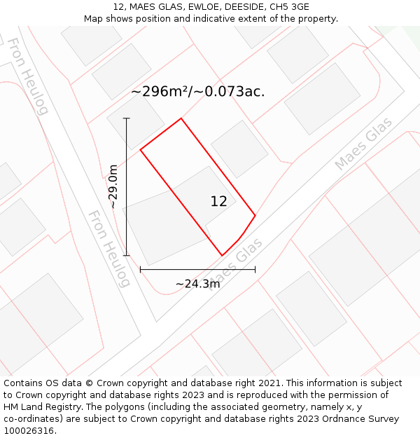 12, MAES GLAS, EWLOE, DEESIDE, CH5 3GE: Plot and title map