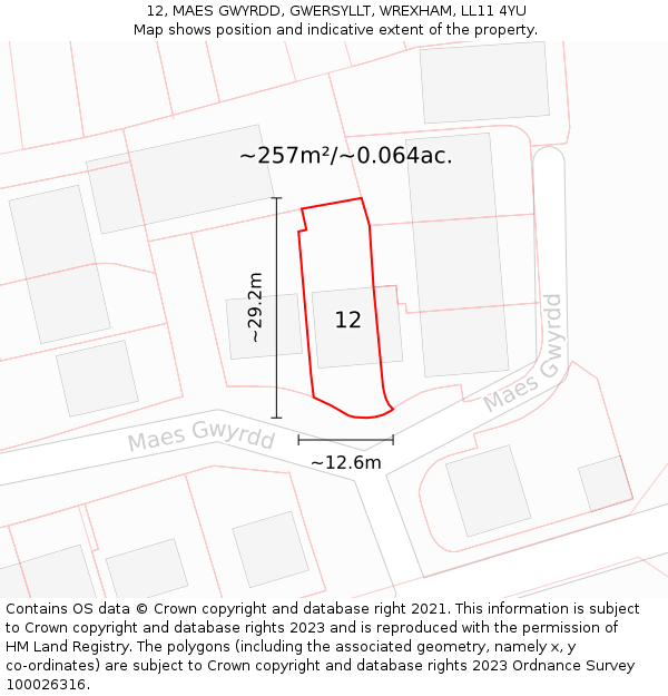12, MAES GWYRDD, GWERSYLLT, WREXHAM, LL11 4YU: Plot and title map
