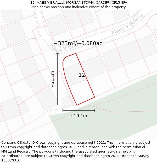 12, MAES Y BRIALLU, MORGANSTOWN, CARDIFF, CF15 8FA: Plot and title map