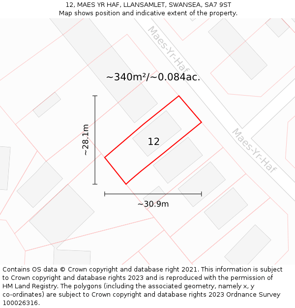 12, MAES YR HAF, LLANSAMLET, SWANSEA, SA7 9ST: Plot and title map