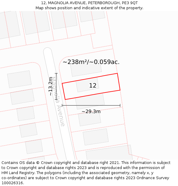 12, MAGNOLIA AVENUE, PETERBOROUGH, PE3 9QT: Plot and title map