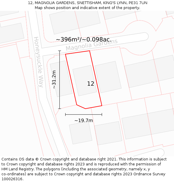 12, MAGNOLIA GARDENS, SNETTISHAM, KING'S LYNN, PE31 7UN: Plot and title map