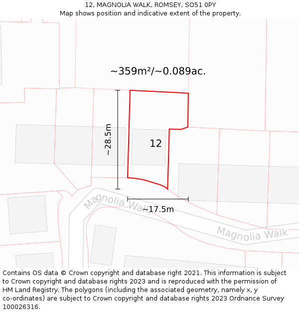 12, MAGNOLIA WALK, ROMSEY, SO51 0PY: Plot and title map