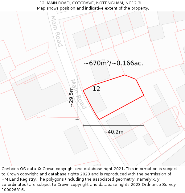 12, MAIN ROAD, COTGRAVE, NOTTINGHAM, NG12 3HH: Plot and title map