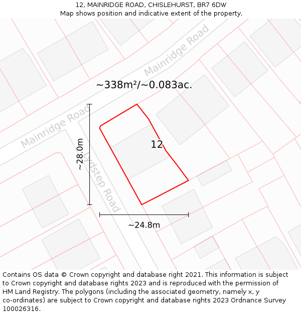 12, MAINRIDGE ROAD, CHISLEHURST, BR7 6DW: Plot and title map