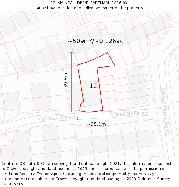 12, MAINSAIL DRIVE, FAREHAM, PO16 0XL: Plot and title map