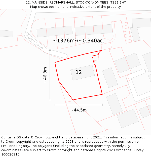 12, MAINSIDE, REDMARSHALL, STOCKTON-ON-TEES, TS21 1HY: Plot and title map