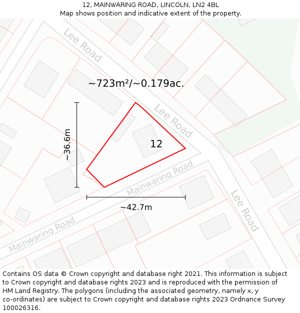 12, MAINWARING ROAD, LINCOLN, LN2 4BL: Plot and title map
