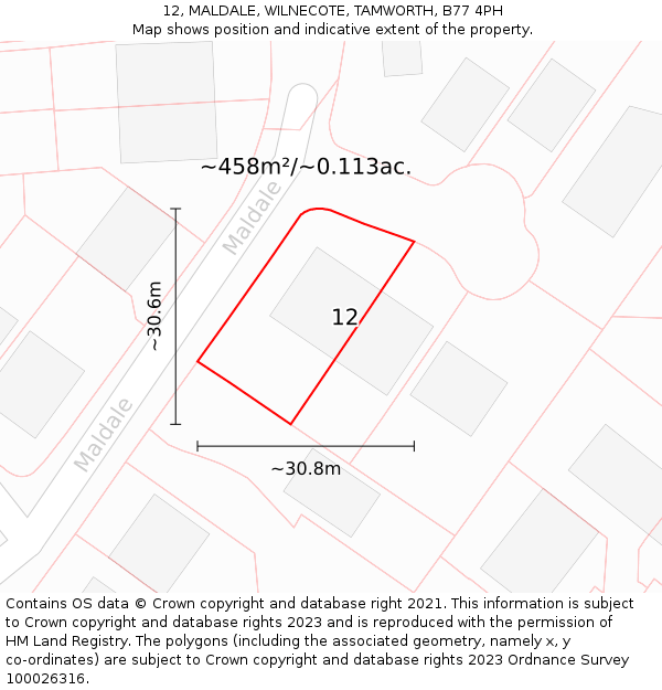 12, MALDALE, WILNECOTE, TAMWORTH, B77 4PH: Plot and title map