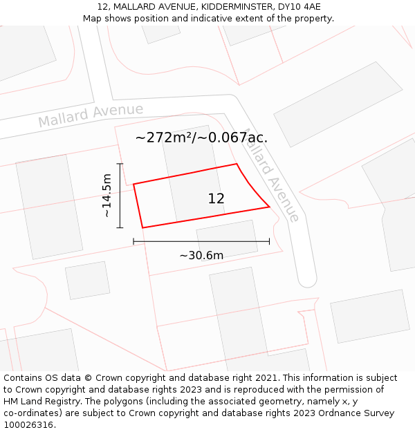 12, MALLARD AVENUE, KIDDERMINSTER, DY10 4AE: Plot and title map