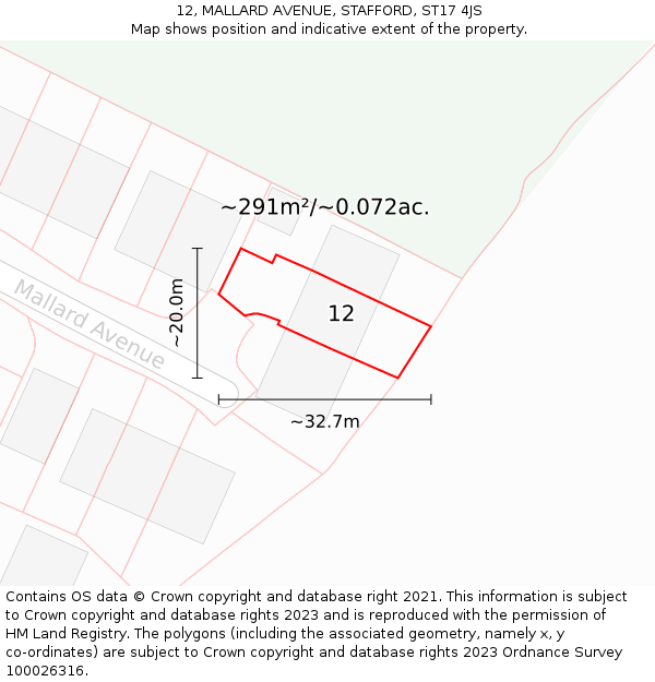12, MALLARD AVENUE, STAFFORD, ST17 4JS: Plot and title map