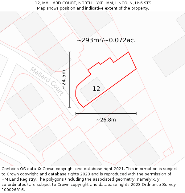 12, MALLARD COURT, NORTH HYKEHAM, LINCOLN, LN6 9TS: Plot and title map