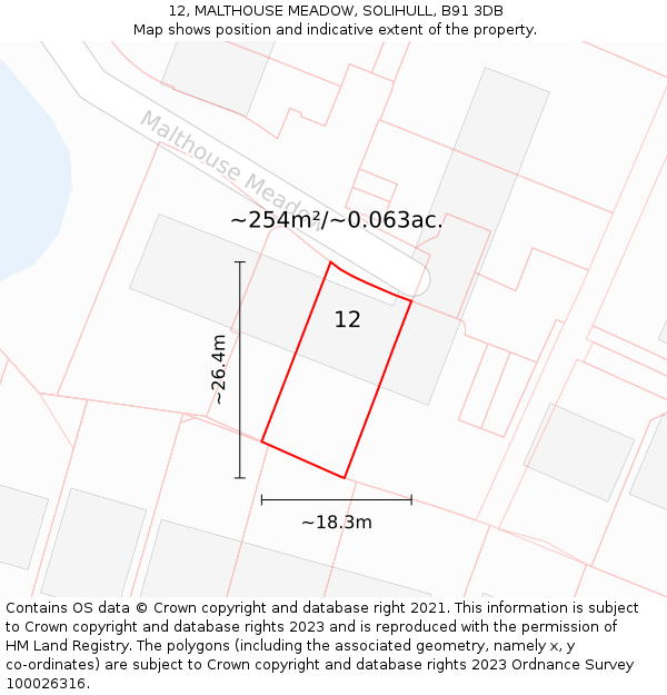 12, MALTHOUSE MEADOW, SOLIHULL, B91 3DB: Plot and title map