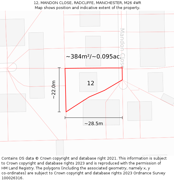 12, MANDON CLOSE, RADCLIFFE, MANCHESTER, M26 4WR: Plot and title map