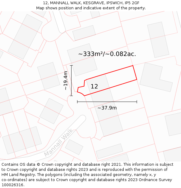 12, MANNALL WALK, KESGRAVE, IPSWICH, IP5 2GF: Plot and title map
