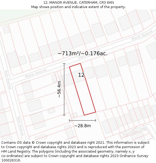 12, MANOR AVENUE, CATERHAM, CR3 6AN: Plot and title map