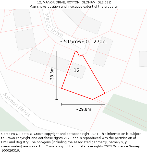12, MANOR DRIVE, ROYTON, OLDHAM, OL2 6EZ: Plot and title map