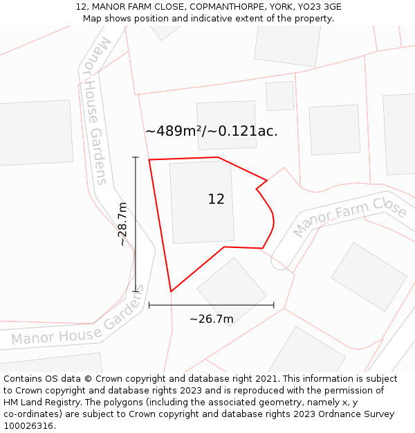 12, MANOR FARM CLOSE, COPMANTHORPE, YORK, YO23 3GE: Plot and title map