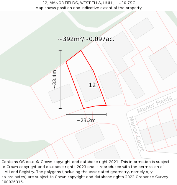 12, MANOR FIELDS, WEST ELLA, HULL, HU10 7SG: Plot and title map