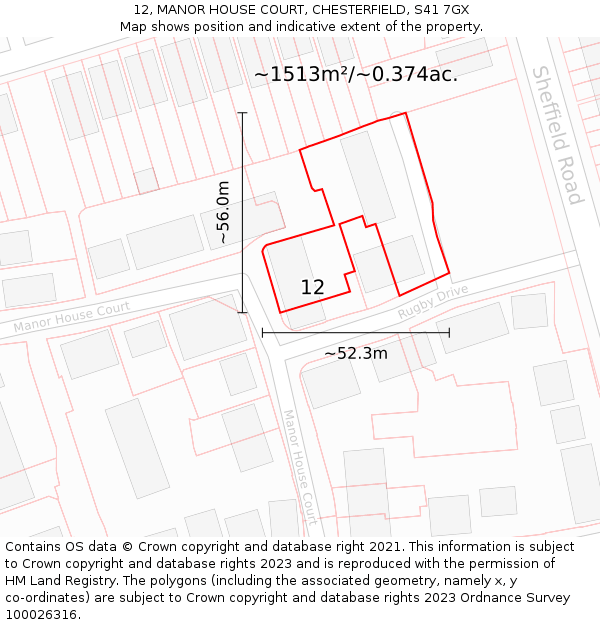 12, MANOR HOUSE COURT, CHESTERFIELD, S41 7GX: Plot and title map