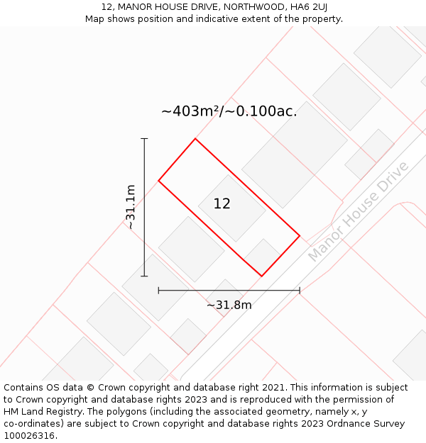 12, MANOR HOUSE DRIVE, NORTHWOOD, HA6 2UJ: Plot and title map