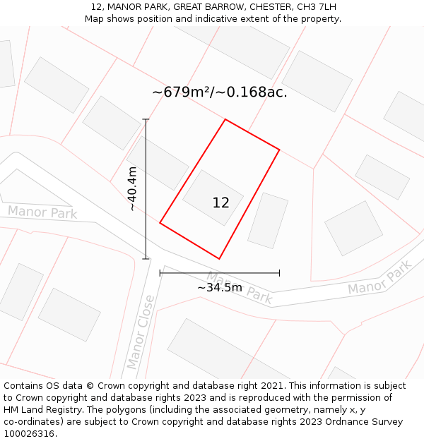 12, MANOR PARK, GREAT BARROW, CHESTER, CH3 7LH: Plot and title map