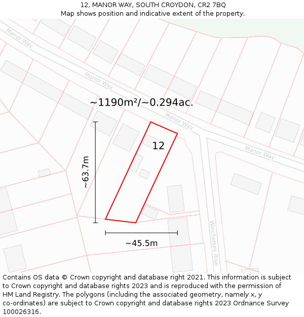 12, MANOR WAY, SOUTH CROYDON, CR2 7BQ: Plot and title map