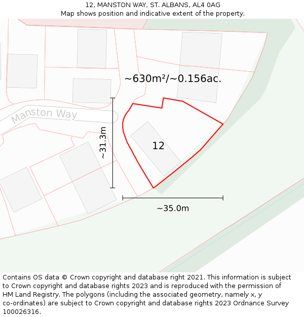 12, MANSTON WAY, ST. ALBANS, AL4 0AG: Plot and title map