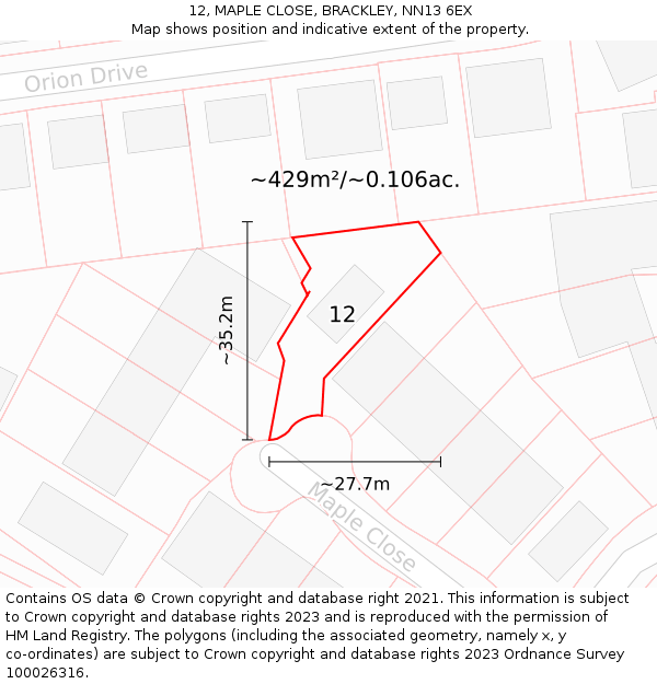 12, MAPLE CLOSE, BRACKLEY, NN13 6EX: Plot and title map