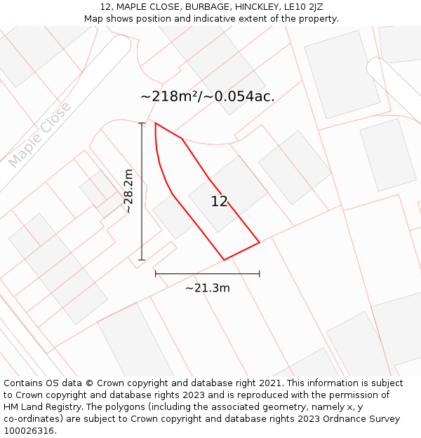 12, MAPLE CLOSE, BURBAGE, HINCKLEY, LE10 2JZ: Plot and title map