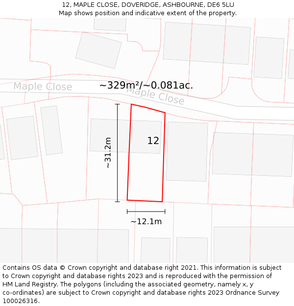 12, MAPLE CLOSE, DOVERIDGE, ASHBOURNE, DE6 5LU: Plot and title map