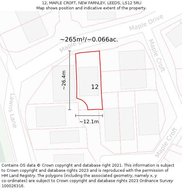 12, MAPLE CROFT, NEW FARNLEY, LEEDS, LS12 5RU: Plot and title map