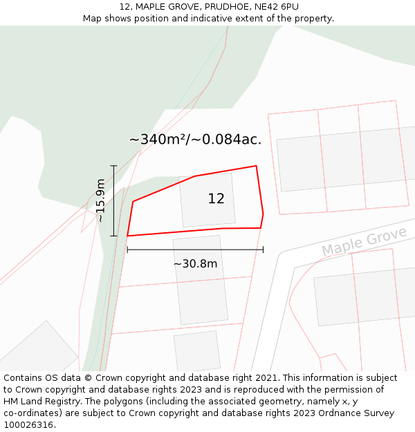 12, MAPLE GROVE, PRUDHOE, NE42 6PU: Plot and title map
