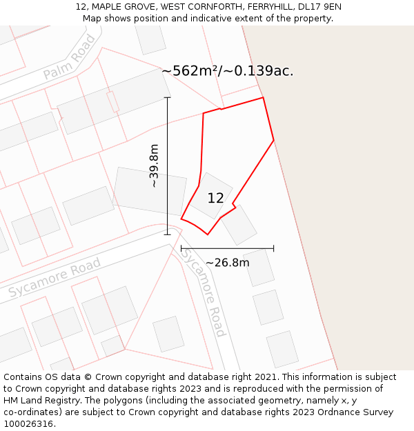 12, MAPLE GROVE, WEST CORNFORTH, FERRYHILL, DL17 9EN: Plot and title map