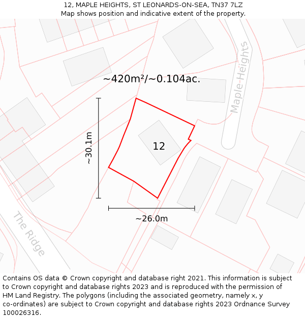 12, MAPLE HEIGHTS, ST LEONARDS-ON-SEA, TN37 7LZ: Plot and title map